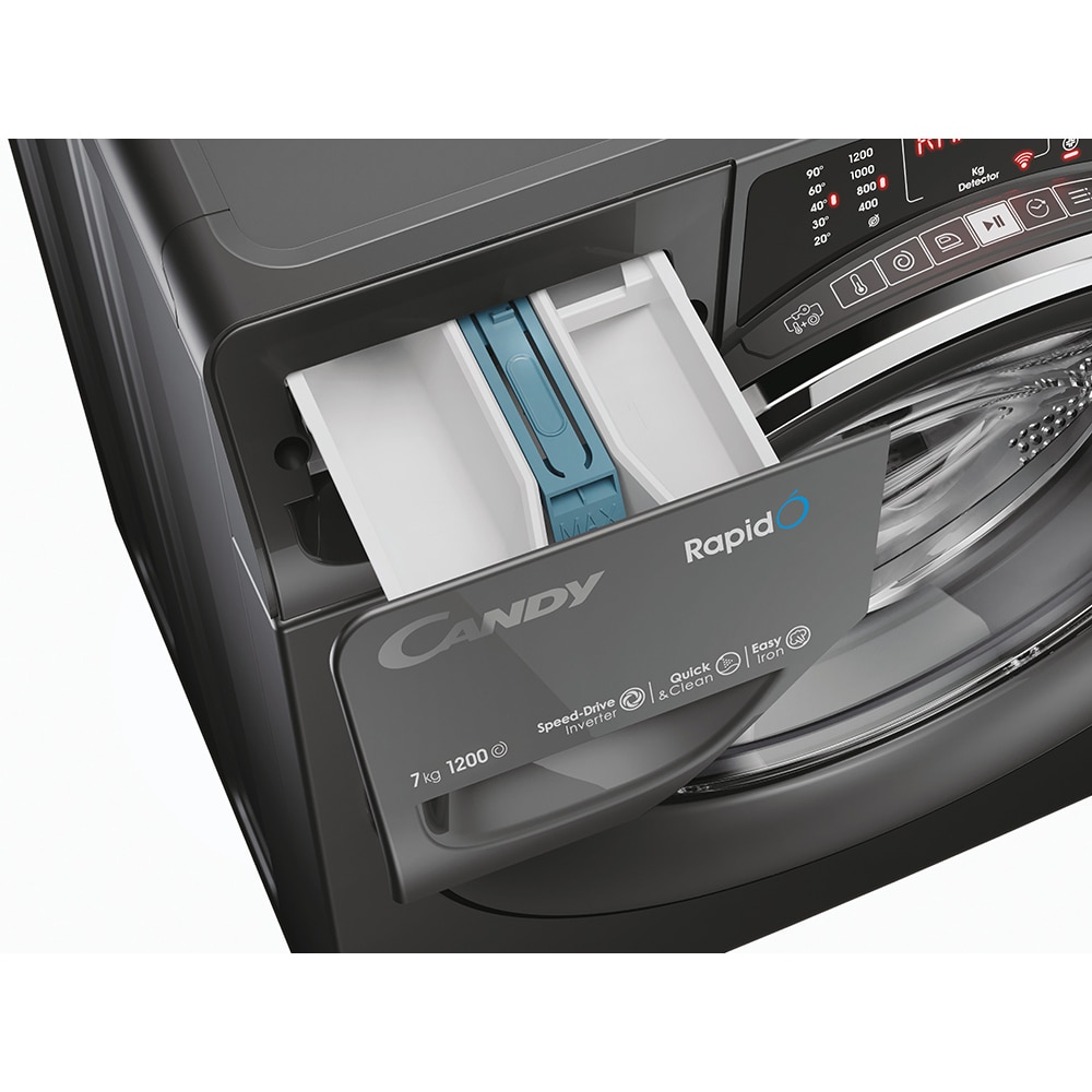 Masina de spalat rufe frontala slim CANDY RO41276DWMCRT-S, Steam, 7 kg, 1200rpm, Clasa A, Wi-Fi, antracit