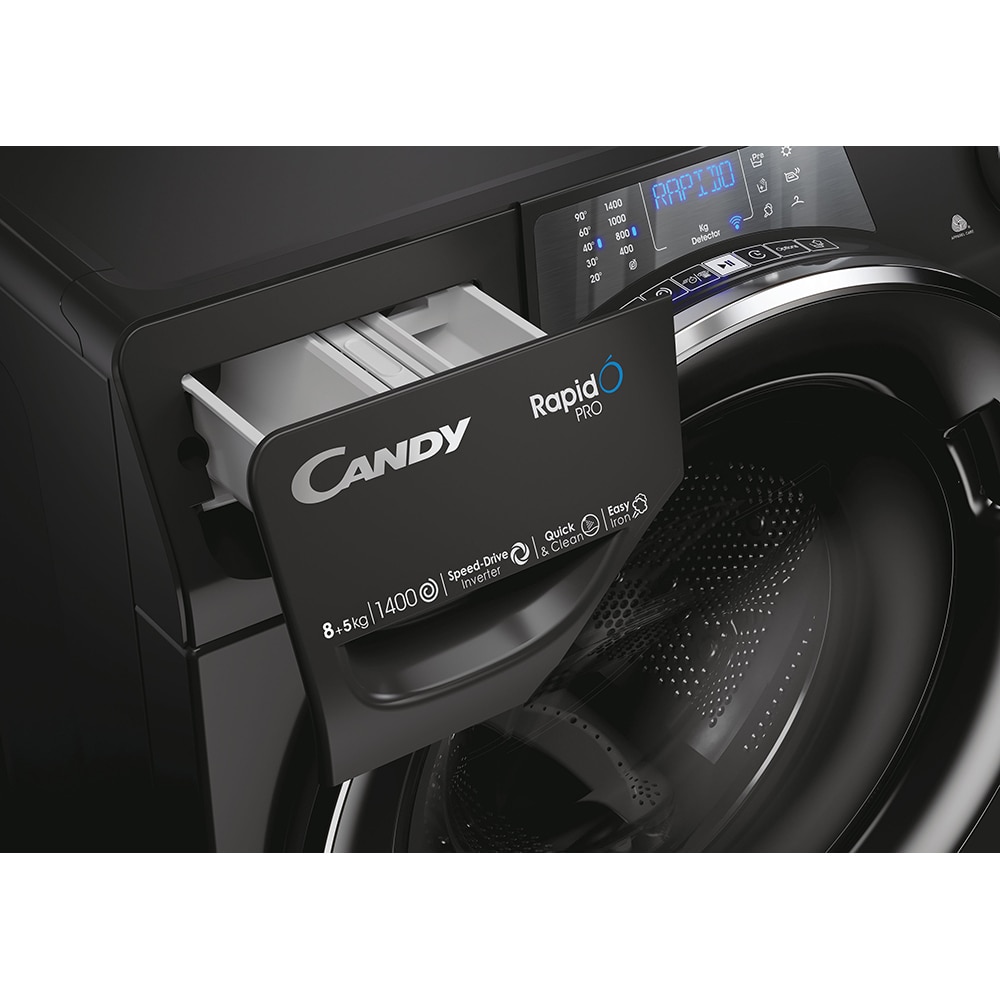 Masina de spalat rufe frontala cu uscator CANDY RPW4856BWMBCB-S, Wi-Fi, 8/5 kg, 1400rpm, Clasa A/D, negru