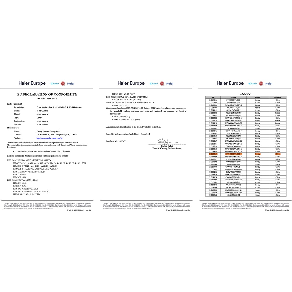 Masina de spalat rufe frontala cu uscator CANDY RPW4856BWMBCB-S, Wi-Fi, 8/5 kg, 1400rpm, Clasa A/D, negru