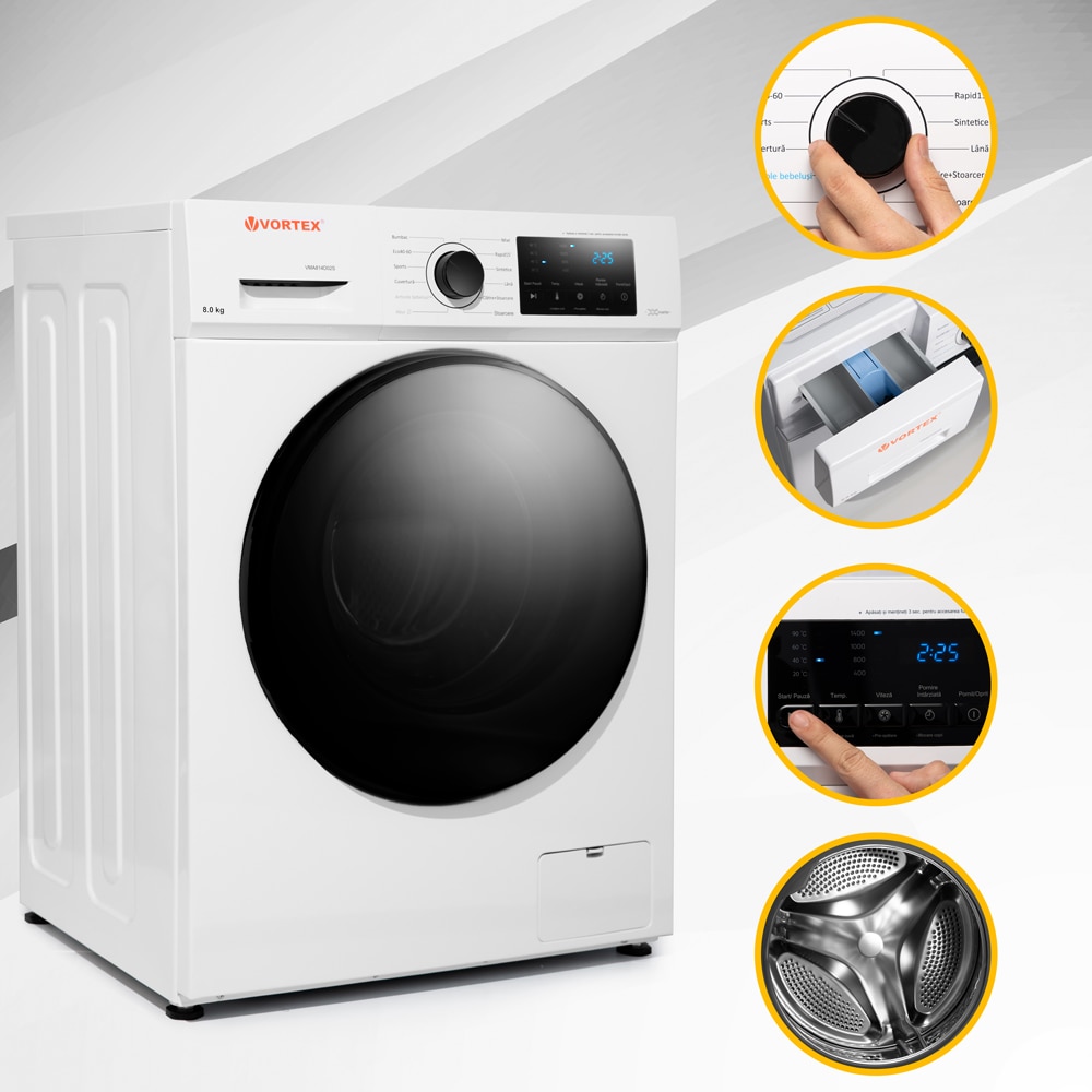 Masina de spalat rufe frontala VORTEX VMA814D03S, 8 kg, 1400rpm, Clasa A, alb