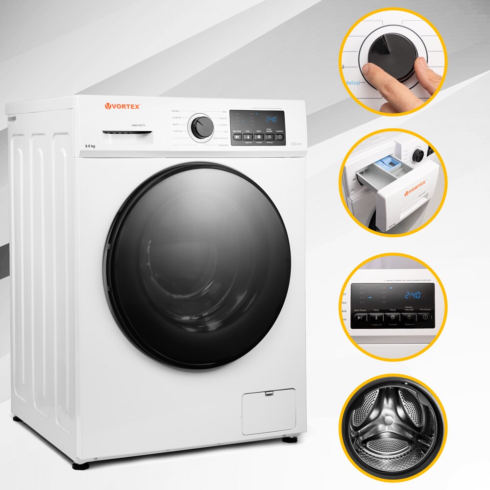 Masina de spalat rufe frontala VORTEX VMA914D02S, 9 kg, 1400rpm, Clasa A, alb