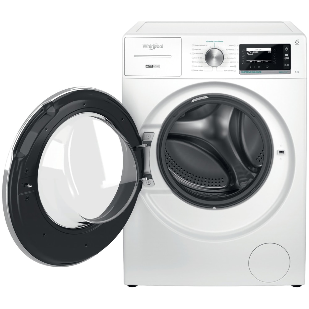 Masina de spalat rufe frontala WHIRLPOOL W8X 89AD SILENCE EE, Steam, 6th Sense, 8 kg, 1400rpm, Clasa A, alb