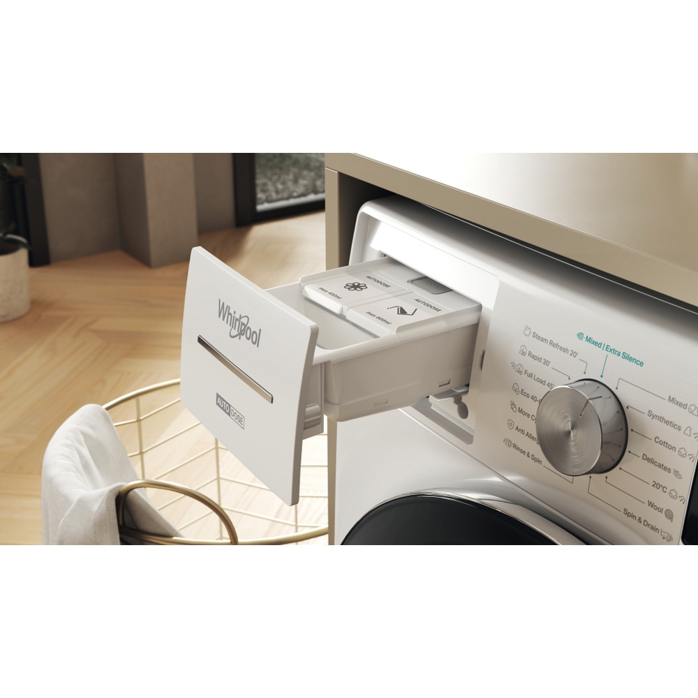 Masina de spalat rufe frontala WHIRLPOOL W8X 89AD SILENCE EE, Steam, 6th Sense, 8 kg, 1400rpm, Clasa A, alb