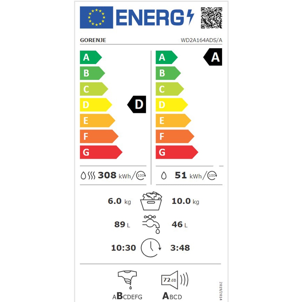 Masina de spalat rufe frontala cu uscator GORENJE WD2A164ADS/A, 10/6 kg, 1400rpm, Clasa A/D, antracit