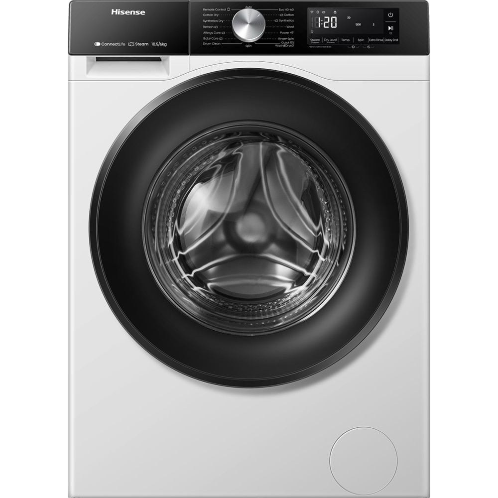 Masina de spalat rufe frontala cu uscator HISENSE WD3S1043BW3, Steam, 10.5/6 kg, 1400rpm, Clasa A/D, Wi-Fi, alb