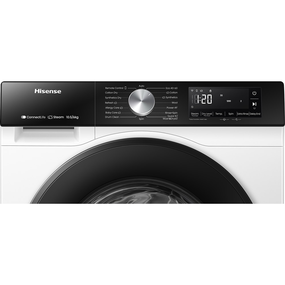 Masina de spalat rufe frontala cu uscator HISENSE WD3S1043BW3, Steam, 10.5/6 kg, 1400rpm, Clasa A/D, Wi-Fi, alb