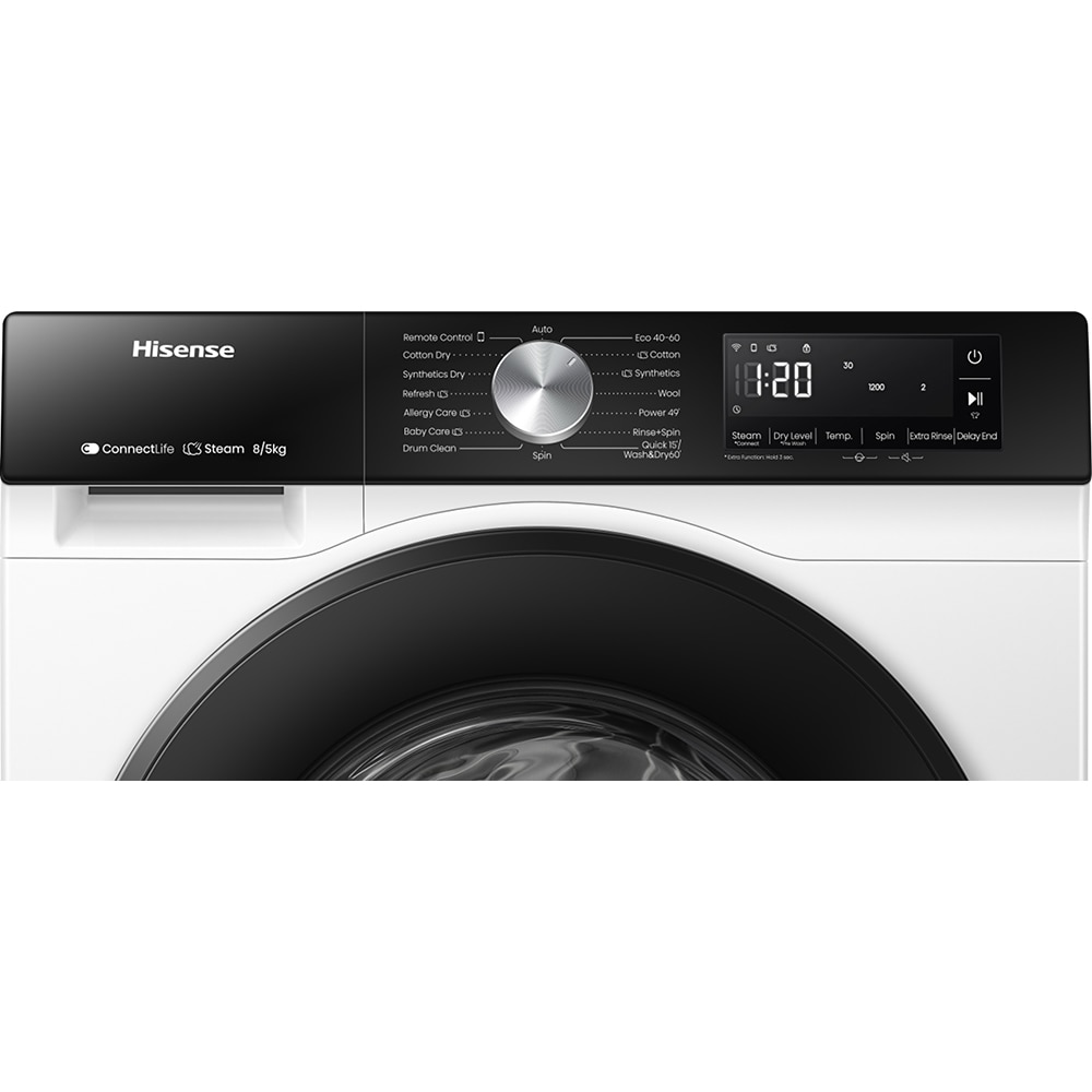 Masina de spalat rufe frontala cu uscator HISENSE WD3S8043BW3, Steam, 8/5 kg, 1400rpm, Clasa A/D, Wi-Fi, alb