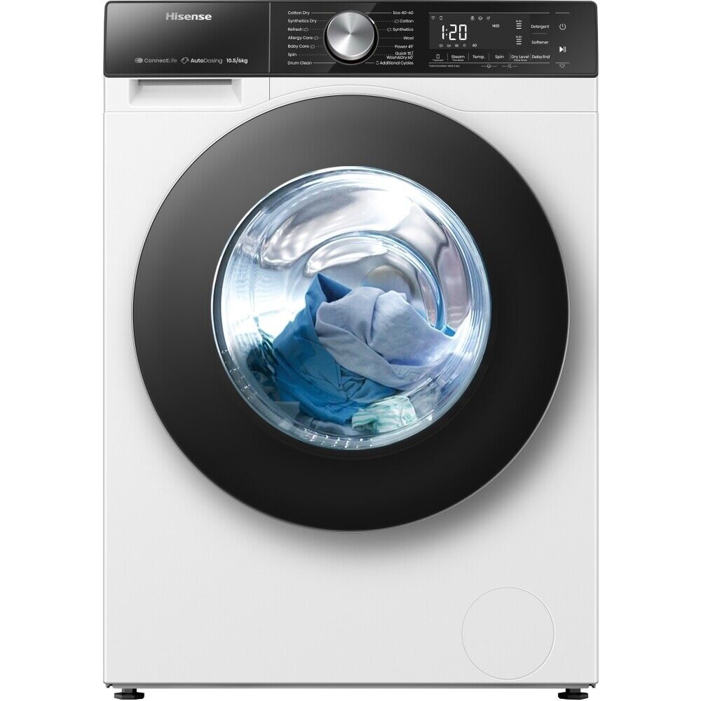 Masina de spalat rufe frontala cu uscator HISENSE WD5S1045BW, SteamTech, 10.5/6 kg, 1400rpm, Clasa A/D, alb