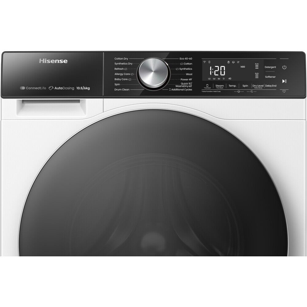 Masina de spalat rufe frontala cu uscator HISENSE WD5S1045BW, SteamTech, 10.5/6 kg, 1400rpm, Clasa A/D, alb