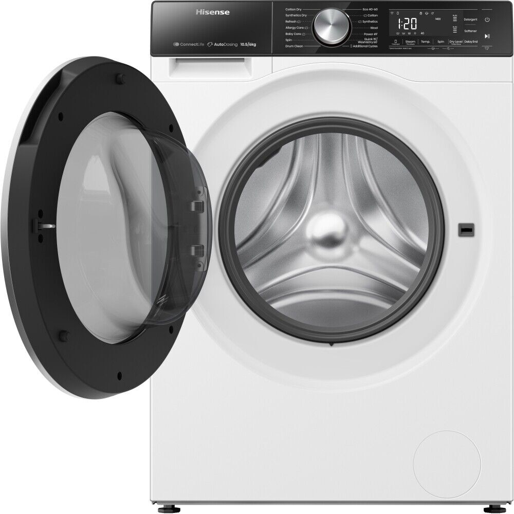 Masina de spalat rufe frontala cu uscator HISENSE WD5S1045BW, SteamTech, 10.5/6 kg, 1400rpm, Clasa A/D, alb