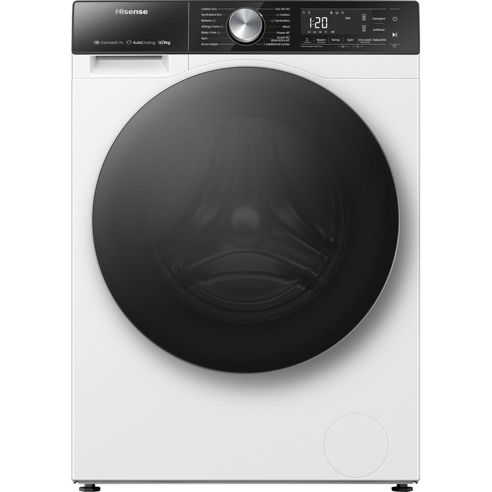 Masina de spalat rufe frontala cu uscator HISENSE WD5S1245BW, Steam, 12/8 kg, 1400rpm, Clasa A/D, Wi-Fi, alb