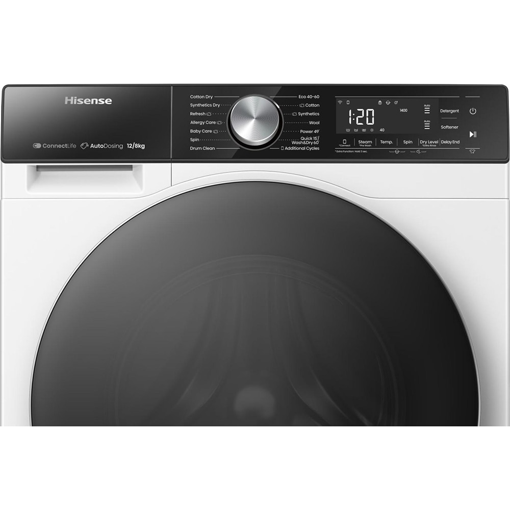 Masina de spalat rufe frontala cu uscator HISENSE WD5S1245BW, Steam, 12/8 kg, 1400rpm, Clasa A/D, Wi-Fi, alb