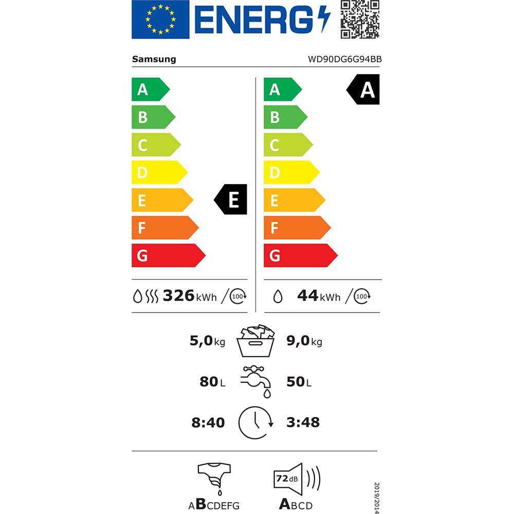 Masina de spalat rufe frontala cu uscator SAMSUNG WD90DG6G94BBU4, AI EcoBubble, AI Energy, 9/5 kg, 1400rpm, Clasa A, negru