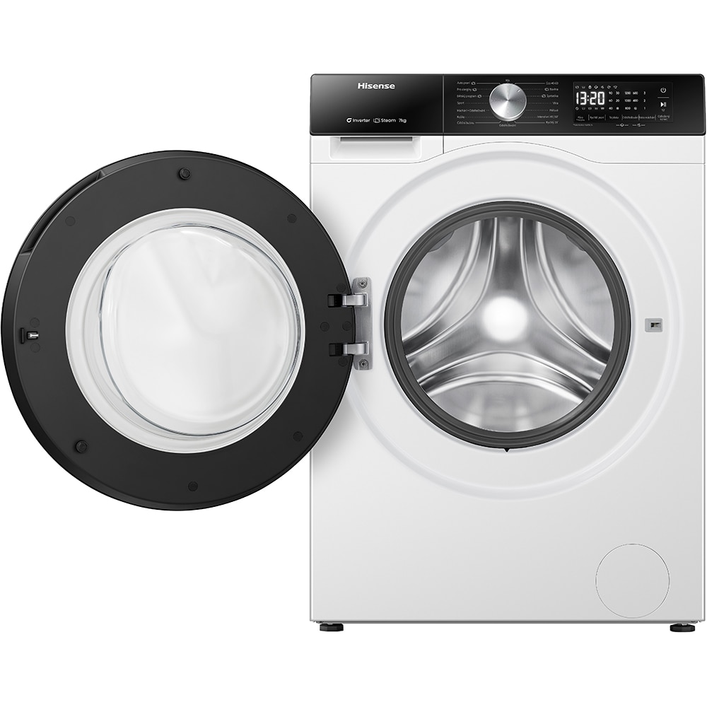 Masina de spalat rufe frontala slim HISENSE WF3S7021BW, Steam, 7 kg, 1200rpm, Clasa A, alb