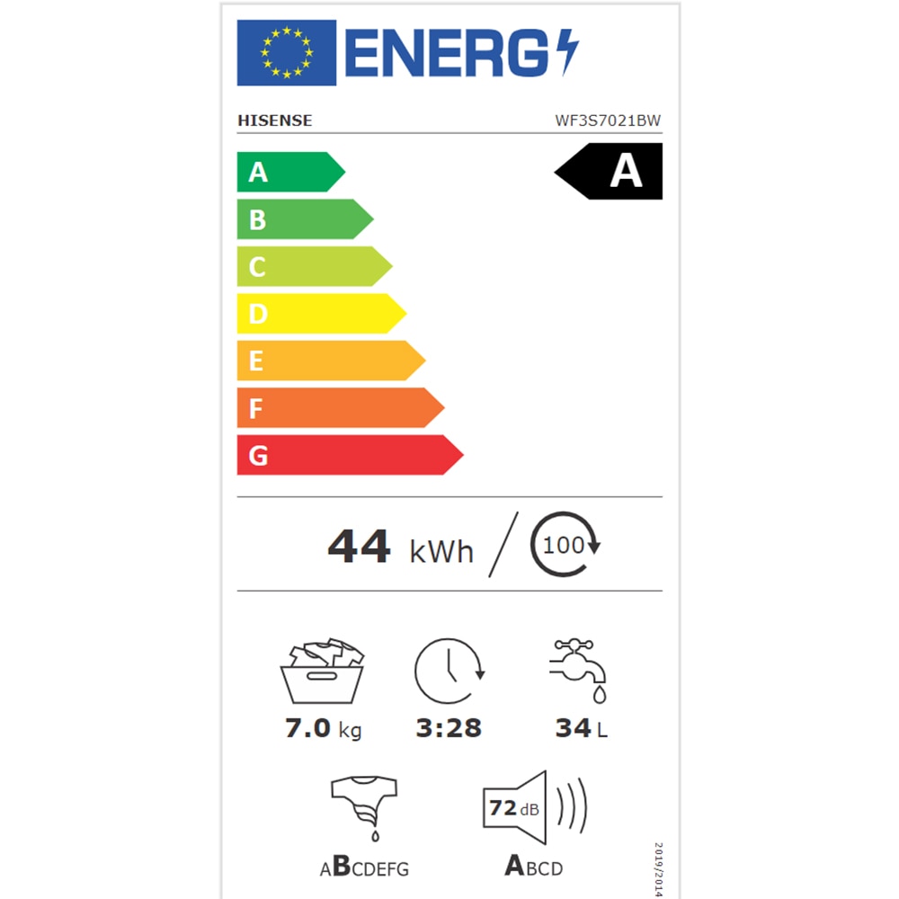 Masina de spalat rufe frontala slim HISENSE WF3S7021BW, Steam, 7 kg, 1200rpm, Clasa A, alb