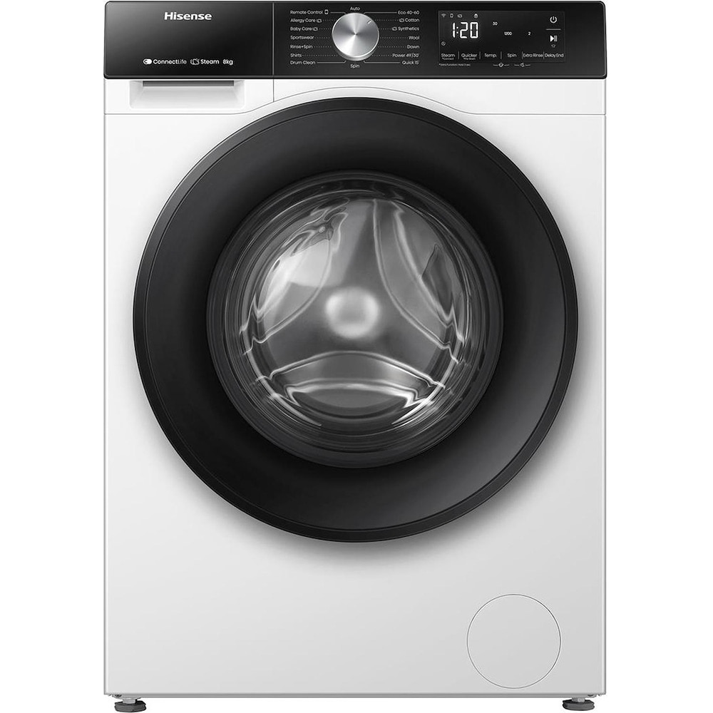 Masina de spalat rufe frontala HISENSE WF3S8043BW3, Steam, 8 kg, 1400rpm, Clasa A, Wi-Fi, alb