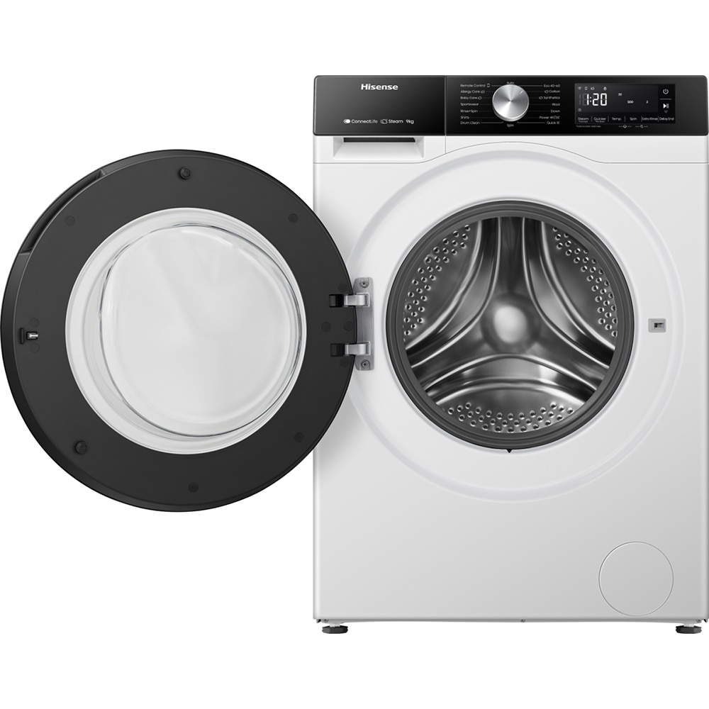 Masina de spalat rufe frontala HISENSE WF3S9043BW3, Steam, 9 kg, 1400rpm, Clasa A, Wi-Fi, alb