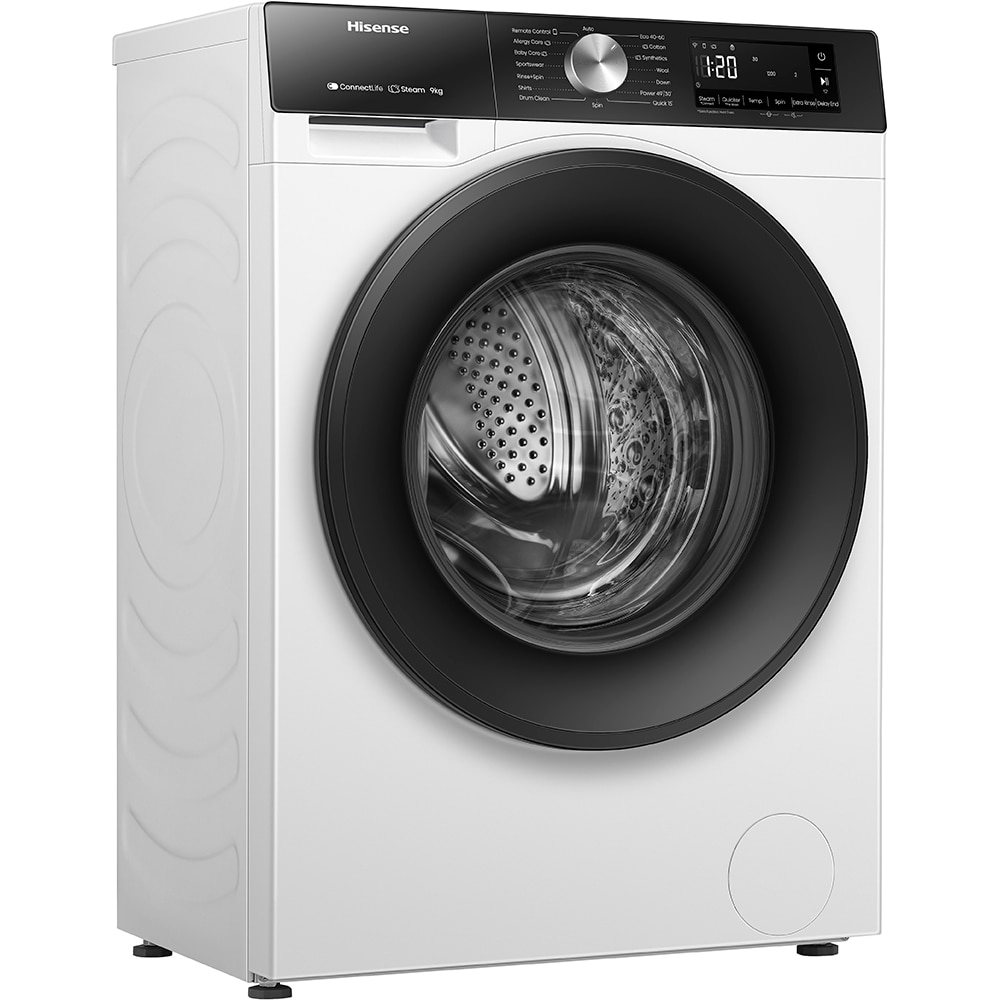 Masina de spalat rufe frontala HISENSE WF3S9043BW3, Steam, 9 kg, 1400rpm, Clasa A, Wi-Fi, alb