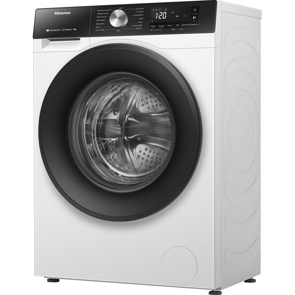 Masina de spalat rufe frontala HISENSE WF3S9043BW3, Steam, 9 kg, 1400rpm, Clasa A, Wi-Fi, alb