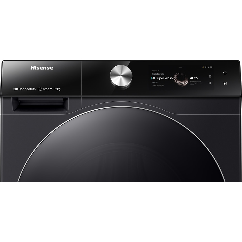 Masina de spalat rufe frontala HISENSE WF7S1247BB, Steam, 12 kg, 1400rpm, Clasa A, Wi-Fi, negru