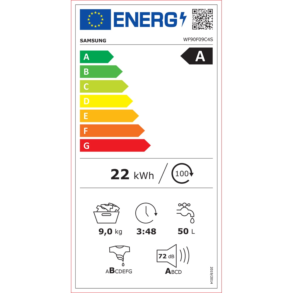 Masina de spalat rufe frontala SAMSUNG WF90F09C4SU4, AI Wash, AI Energy, 9 kg, 1400rpm, Clasa A, Wi-Fi, negru