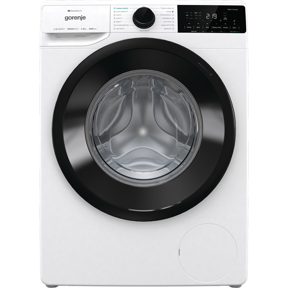 Masina de spalat rufe frontala GORENJE WNA94ARWIFI, SteamTech, 9 kg, 1400rpm, Clasa A, alb