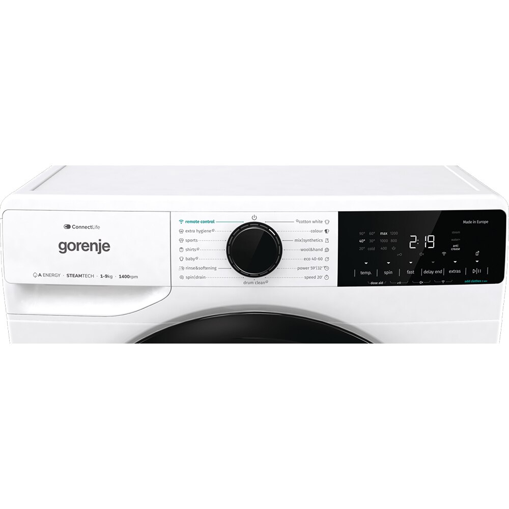 Masina de spalat rufe frontala GORENJE WNA94ARWIFI, SteamTech, 9 kg, 1400rpm, Clasa A, alb