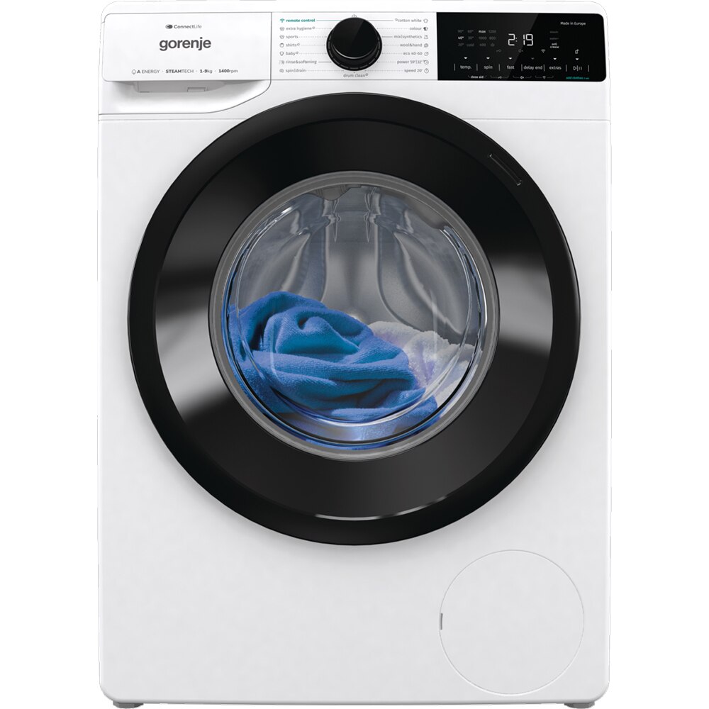 Masina de spalat rufe frontala GORENJE WNA94ARWIFI, SteamTech, 9 kg, 1400rpm, Clasa A, alb