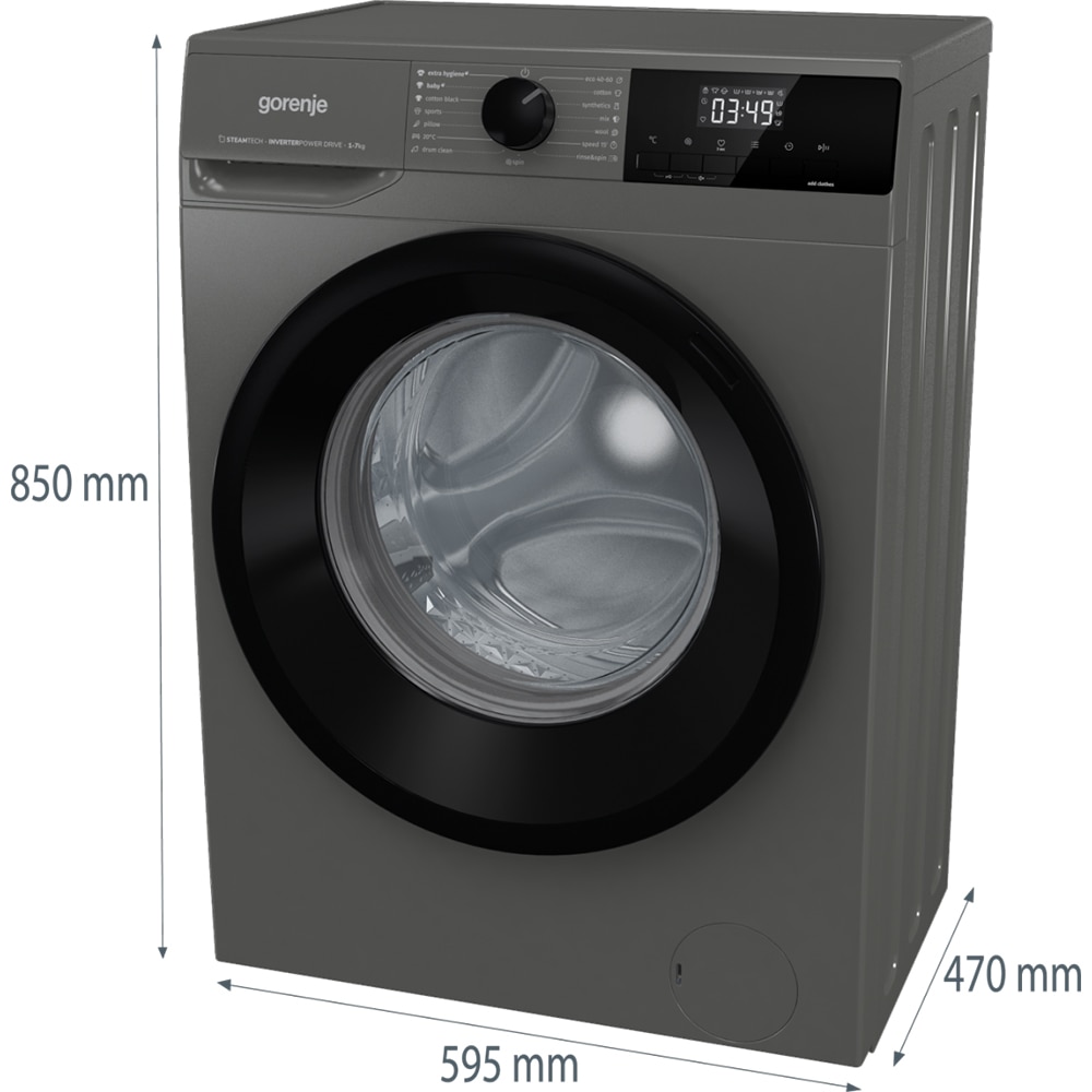 Masina de spalat rufe frontala slim GORENJE WNHEI74SAS/A, Steamtech, 7 kg, 1400rpm, Clasa A, antracit
