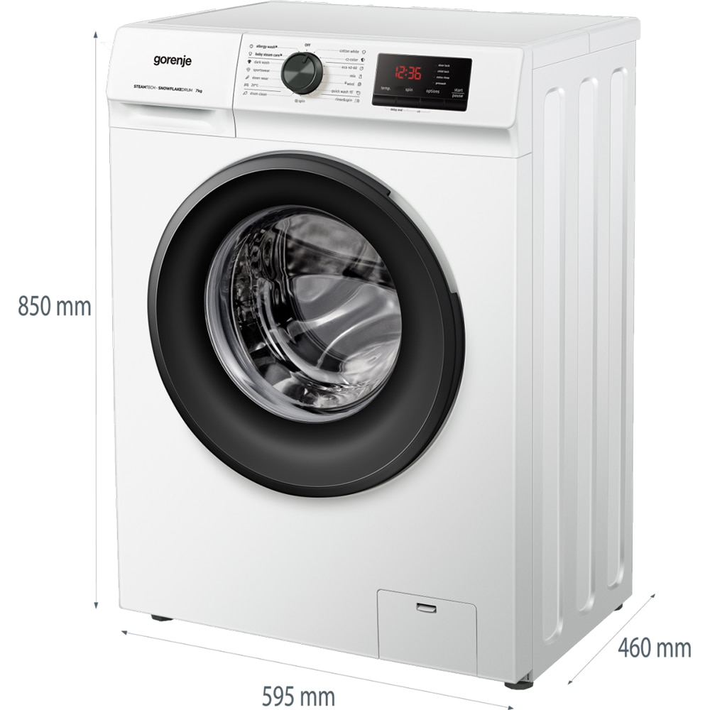 Masina de spalat rufe frontala slim GORENJE WNHVB72SDS, SteamTech, 7 kg, 1200rpm, Clasa D, alb
