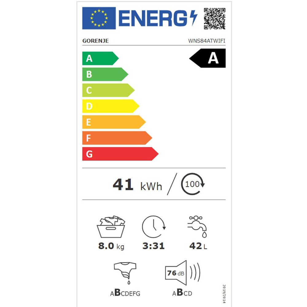 Masina de spalat rufe frontala GORENJE WNS84ATWIFI, SteamTech, 8 kg, 1400rpm, Clasa A, alb