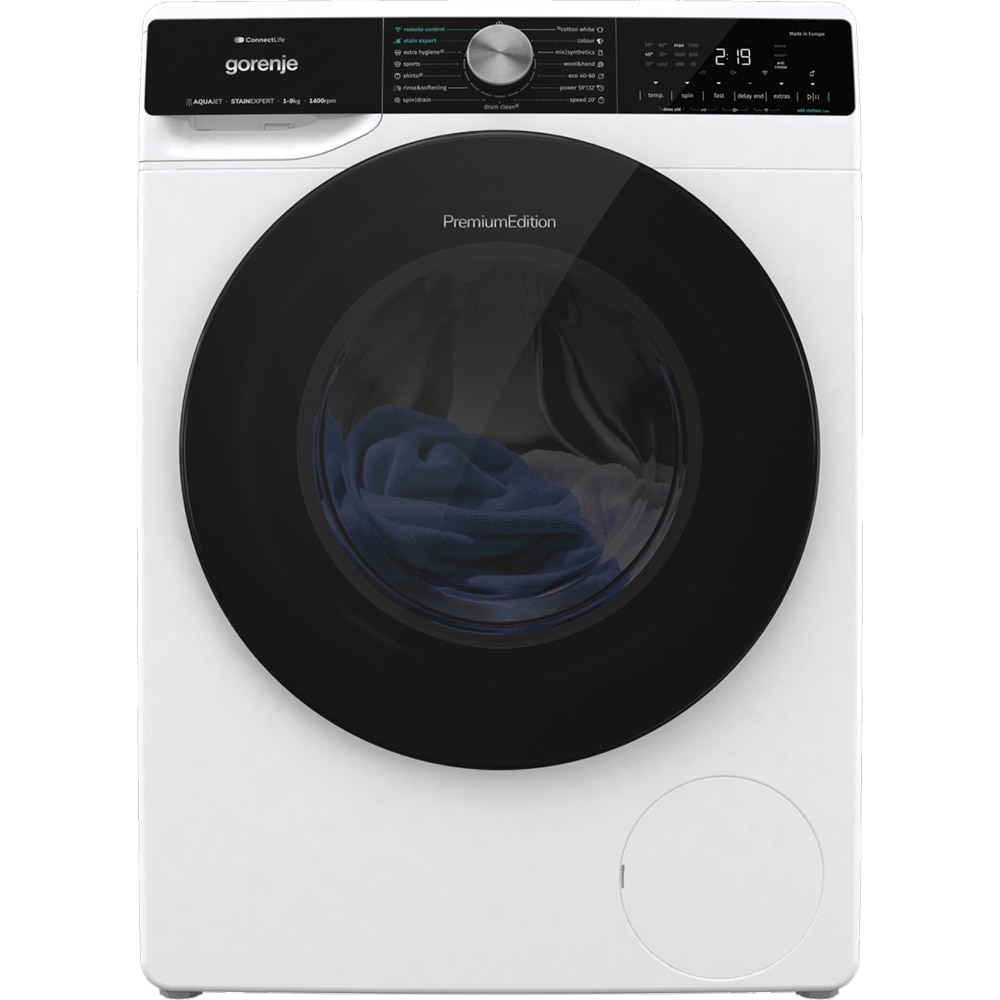 Masina de spalat rufe frontala GORENJE WNS94A1TWIFI, SteamTech, 9 kg, 1400rpm, Clasa A, Wi-Fi, alb