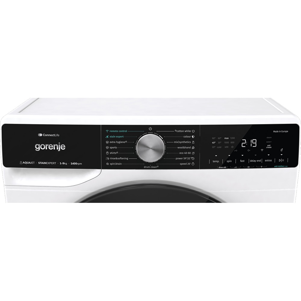 Masina de spalat rufe frontala GORENJE WNS94A1TWIFI, SteamTech, 9 kg, 1400rpm, Clasa A, Wi-Fi, alb