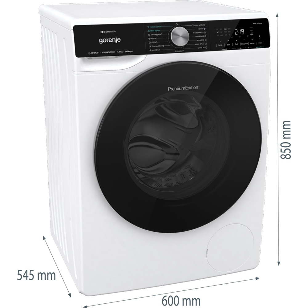 Masina de spalat rufe frontala GORENJE WNS94A1TWIFI, SteamTech, 9 kg, 1400rpm, Clasa A, Wi-Fi, alb