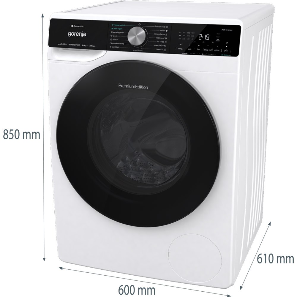 Masina de spalat rufe frontala GORENJE WNS94ATWIFI, SteamTech, 9 kg, 1400rpm, Clasa A, alb