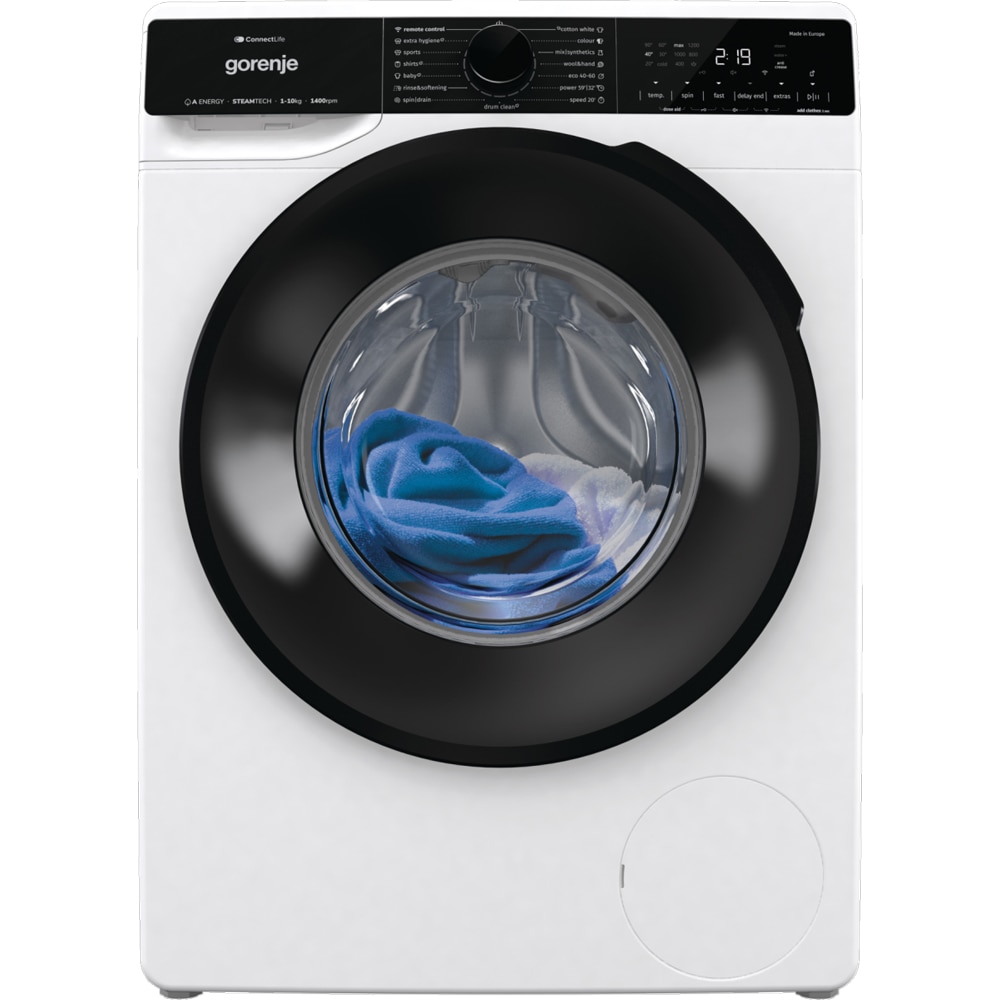 Masina de spalat rufe frontala GORENJE WPNA14A3PWIFI, SteamTech, 10 kg, 1400rpm, Clasa A, Wi-Fi, alb