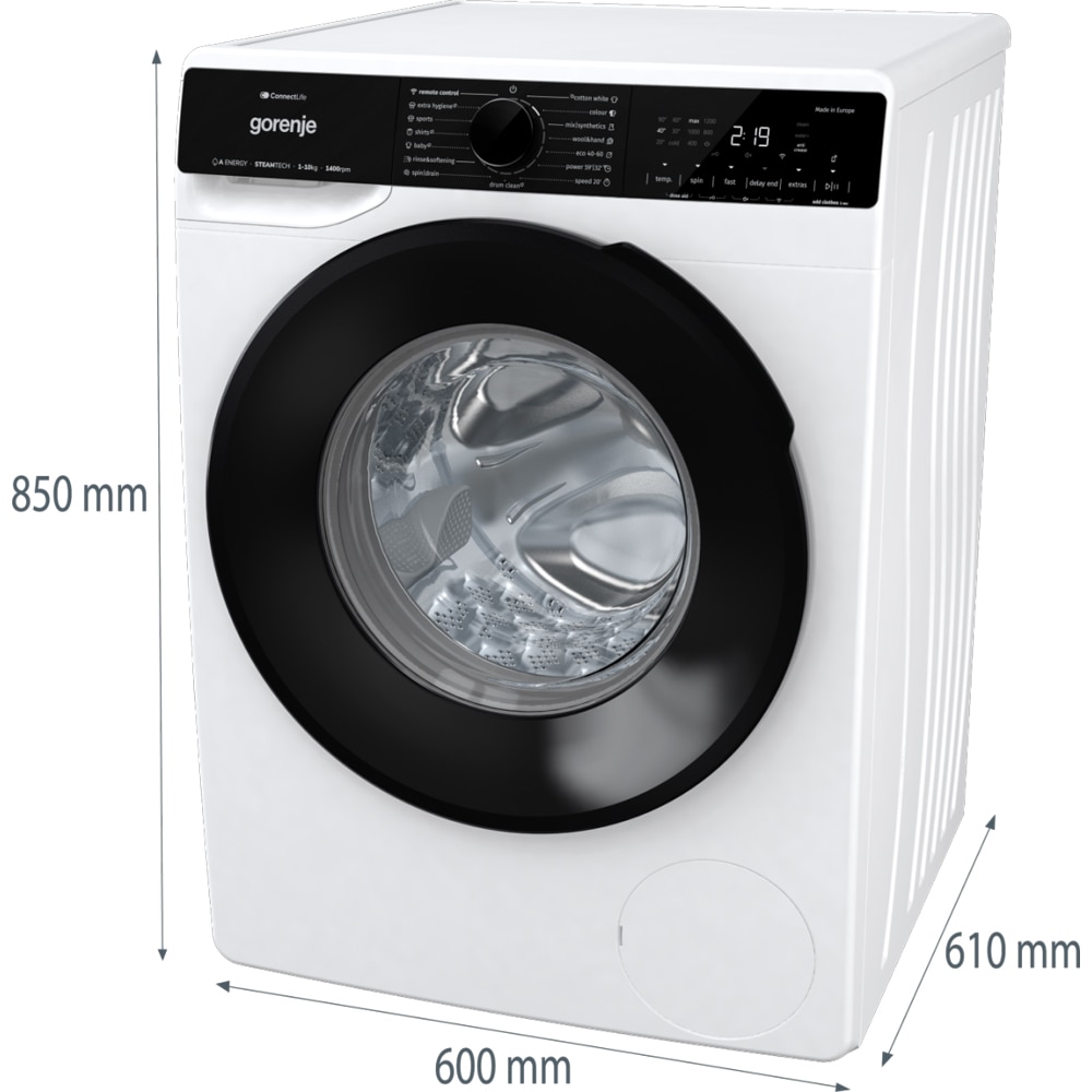Masina de spalat rufe frontala GORENJE WPNA14A3PWIFI, SteamTech, 10 kg, 1400rpm, Clasa A, Wi-Fi, alb