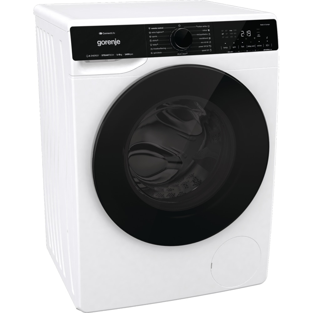 Masina de spalat rufe frontala GORENJE WPNA84A2TSWIFI, SteamTech, 8 kg, 1400rpm, Clasa A, Wi-Fi, alb