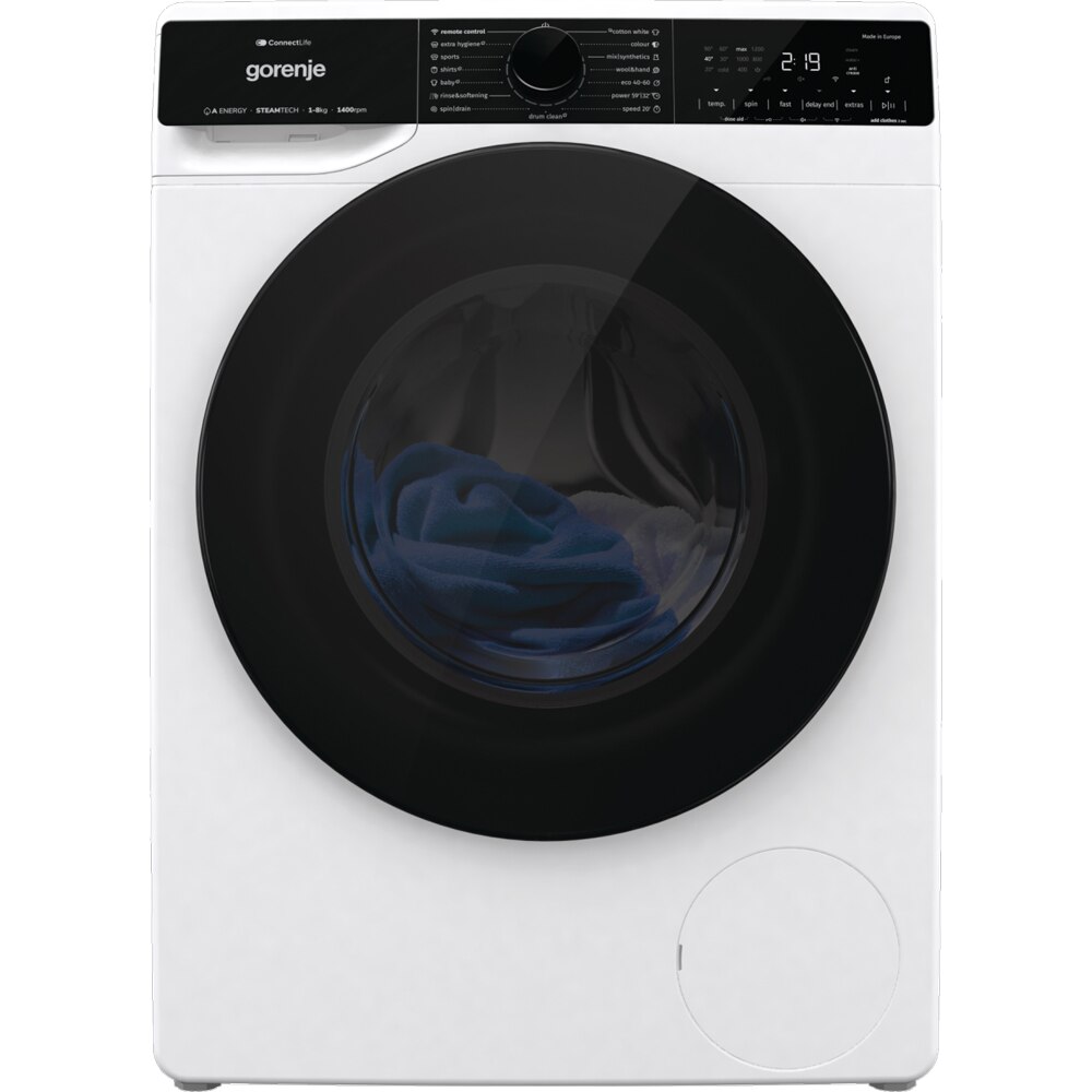Masina de spalat rufe frontala GORENJE WPNA84A2TSWIFI, SteamTech, 8 kg, 1400rpm, Clasa A, Wi-Fi, alb