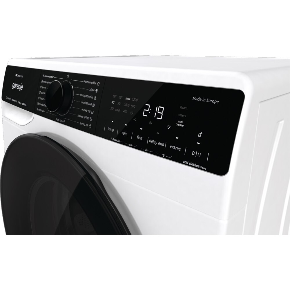 Masina de spalat rufe frontala GORENJE WPNA84A2TSWIFI, SteamTech, 8 kg, 1400rpm, Clasa A, Wi-Fi, alb