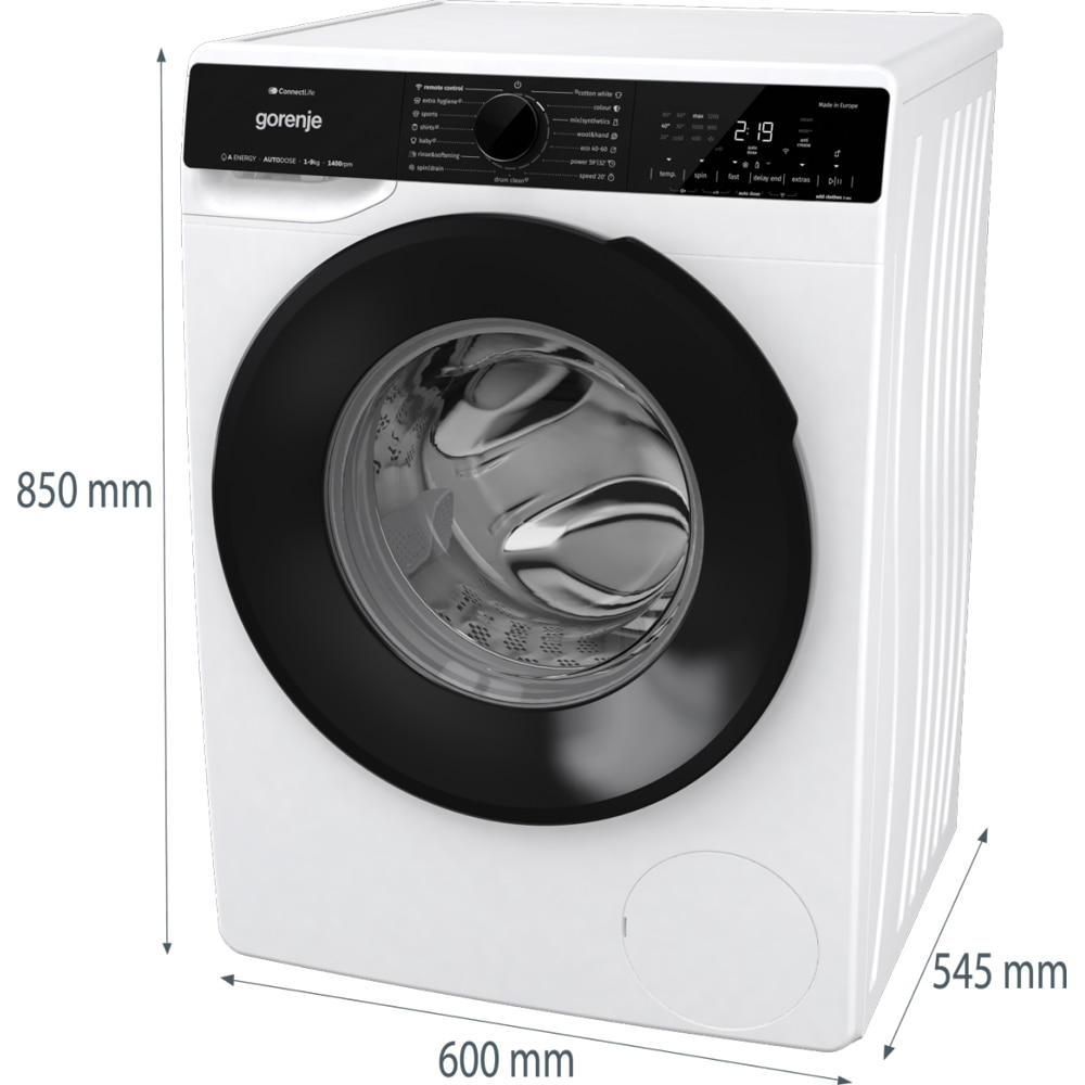 Masina de spalat rufe frontala GORENJE WPNA94A1ALPWIFI, SteamTech, 9 kg, 1400rpm, Clasa A, Wi-Fi, alb