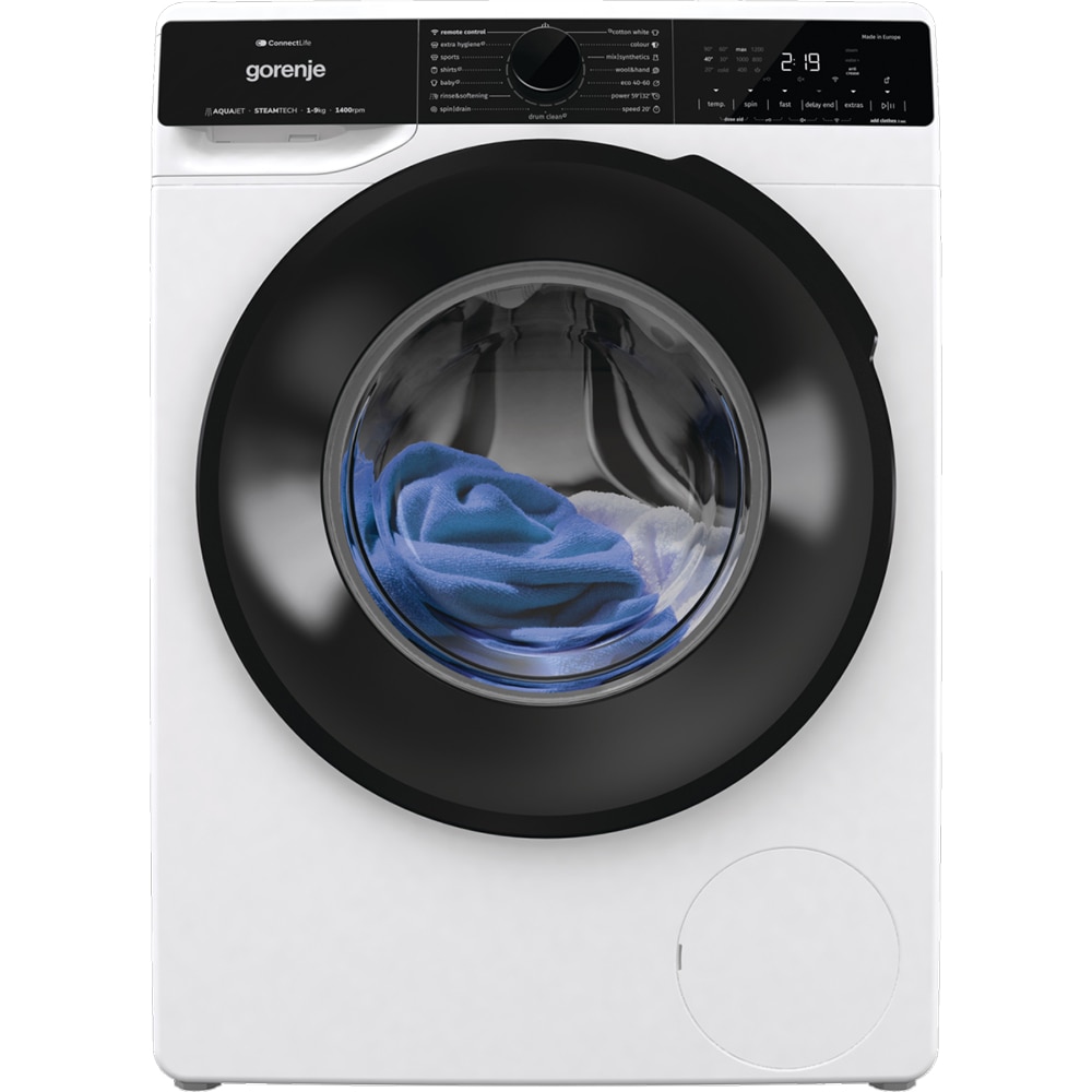 Masina de spalat rufe frontala GORENJE WPNA94A1PWIFI, SteamTech, 9 kg, 1400rpm, Clasa A, Wi-Fi, alb