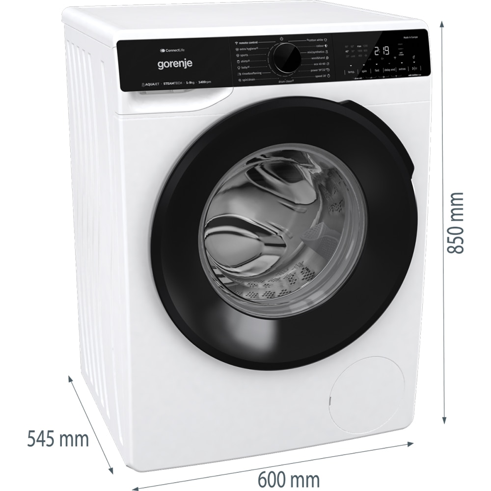 Masina de spalat rufe frontala GORENJE WPNA94A1PWIFI, SteamTech, 9 kg, 1400rpm, Clasa A, Wi-Fi, alb