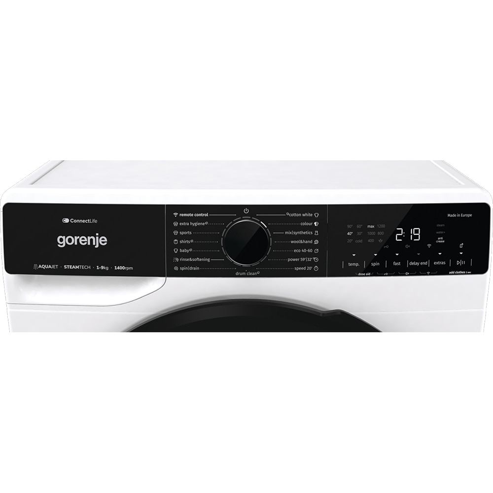 Masina de spalat rufe frontala GORENJE WPNA94A1PWIFI, SteamTech, 9 kg, 1400rpm, Clasa A, Wi-Fi, alb