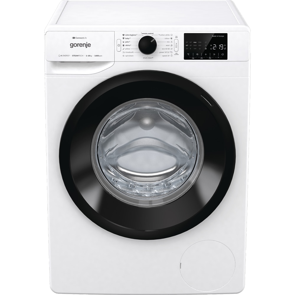 Masina de spalat rufe frontala GORENJE WPNEI14A2SWIFI, SteamTech, 10 kg, 1400rpm, Clasa A, Wi-Fi, alb