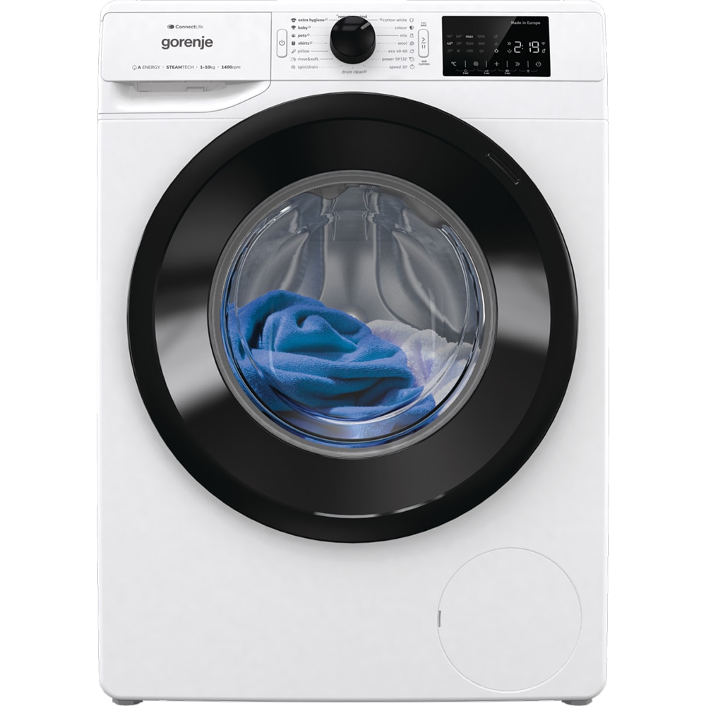 Masina de spalat rufe frontala GORENJE WPNEI14A2SWIFI, SteamTech, 10 kg, 1400rpm, Clasa A, Wi-Fi, alb