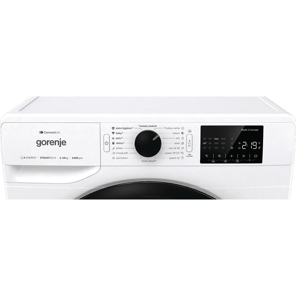 Masina de spalat rufe frontala GORENJE WPNEI14A2SWIFI, SteamTech, 10 kg, 1400rpm, Clasa A, Wi-Fi, alb