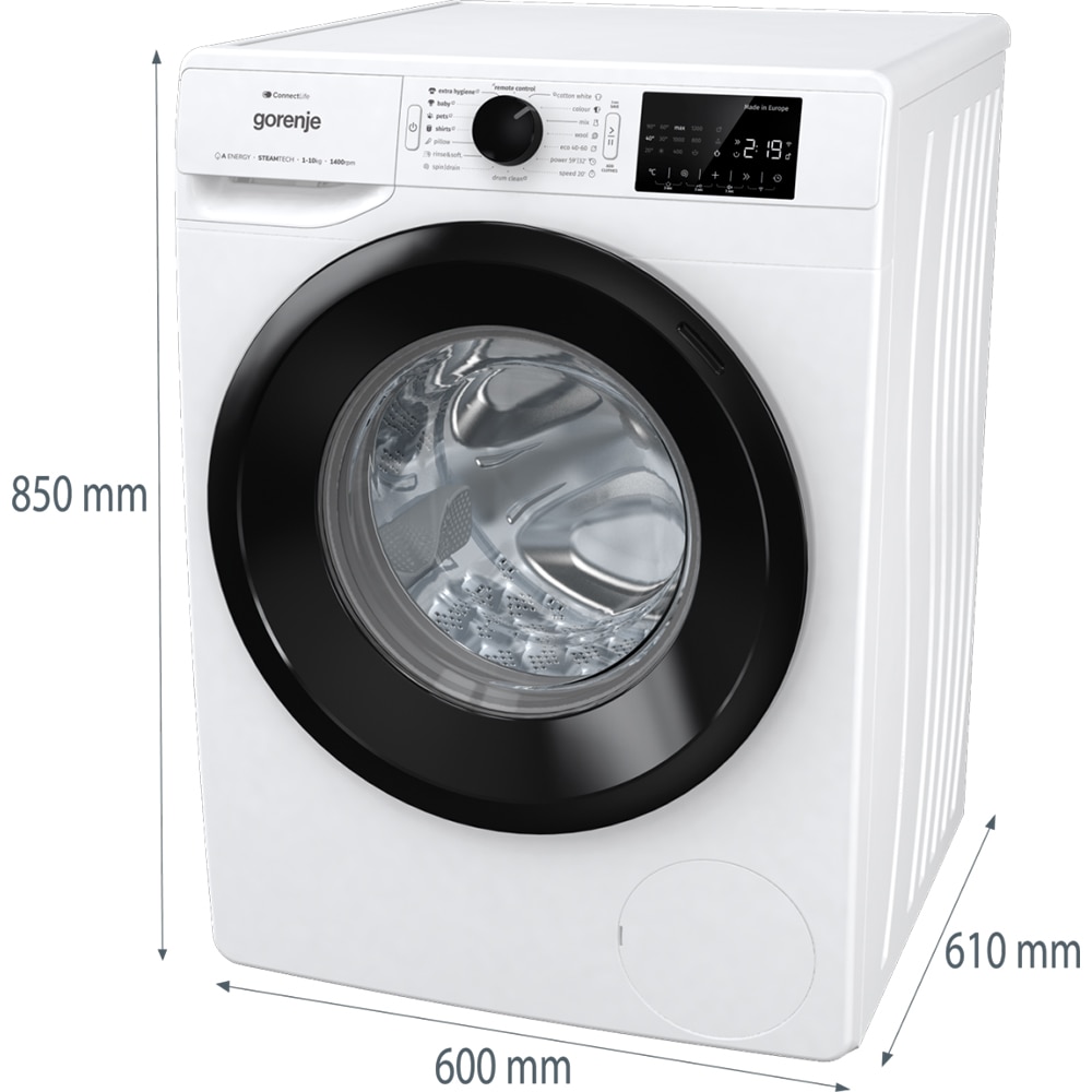 Masina de spalat rufe frontala GORENJE WPNEI14A2SWIFI, SteamTech, 10 kg, 1400rpm, Clasa A, Wi-Fi, alb