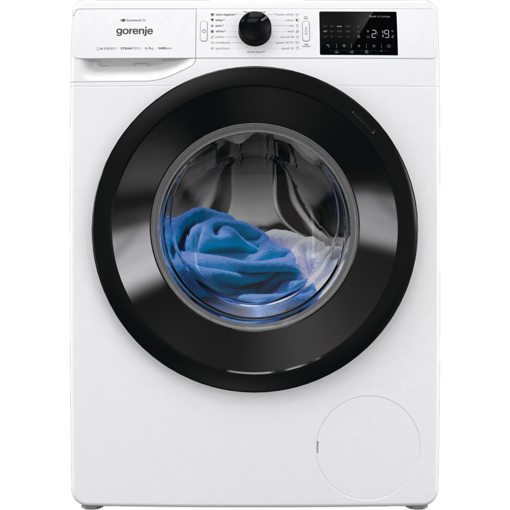 Masina de spalat rufe frontala GORENJE WPNEI74A1SWIFI, SteamTech, 7 kg, 1400rpm, Clasa A, Wi-Fi, alb