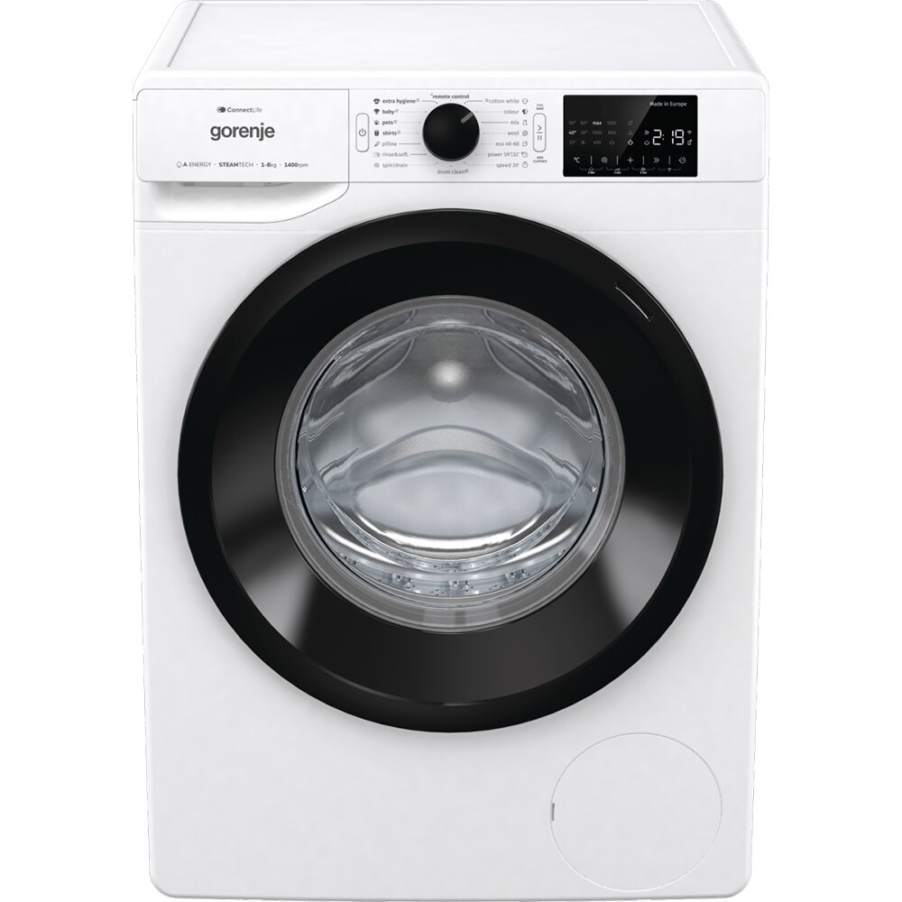 Masina de spalat rufe frontala GORENJE WPNEI84A1SWIFI, SteamTech, 8 kg, 1400rpm, Clasa A, Wi-Fi, alb